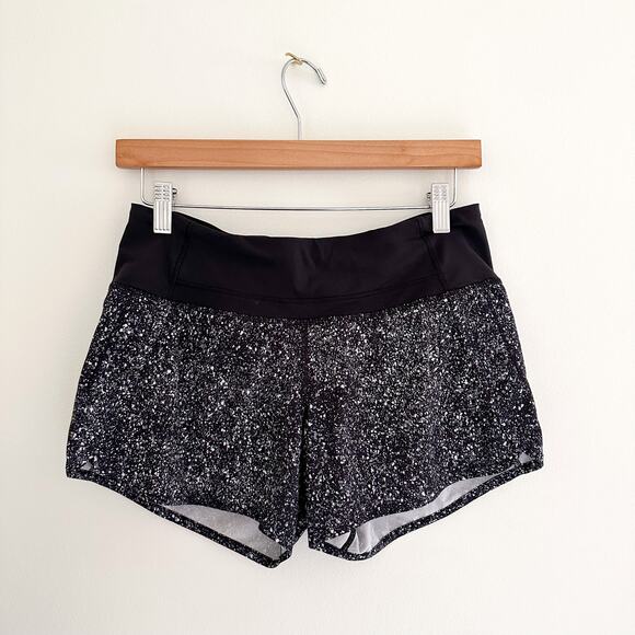 Lululemon Run Times Running Shorts Comfort Mini Splatter White Black - Picture 1 of 6